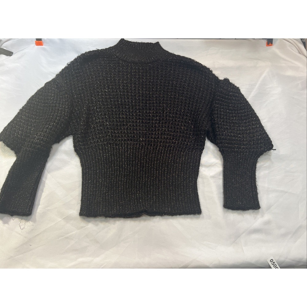 New Express Womens S Chunky Ribbed Knit Mock Neck Sweater Onyx Metallic 500